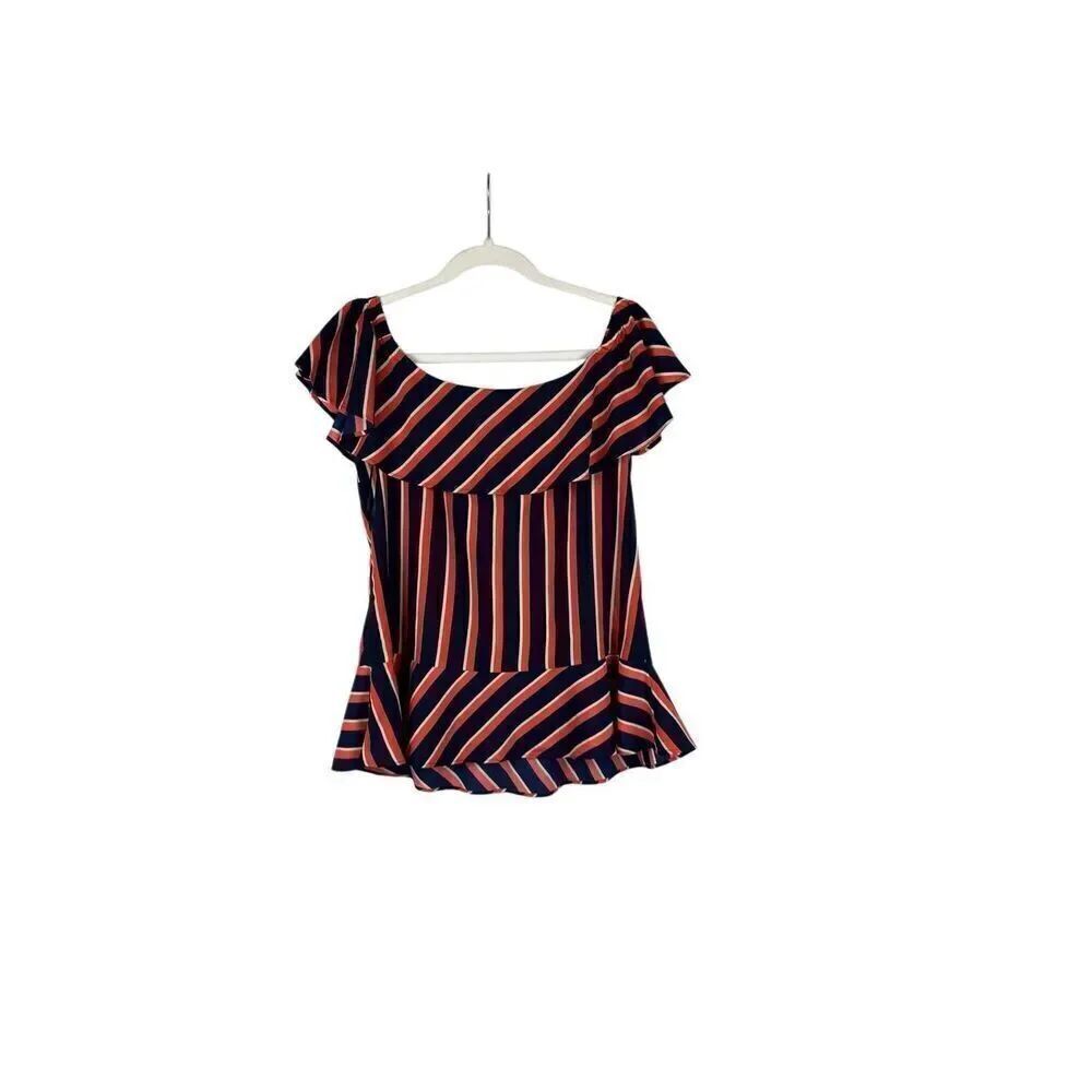 New! NWT Banana Republic Women's Off Shoulder Peplum Red Navy Striped Blouse Sma